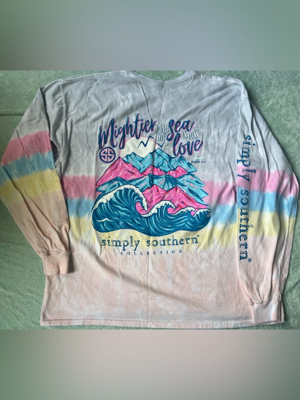 Simply Southern Pastel Tie-Dye Mountain & Wave Graphic Long Sleeve T-Shirt L